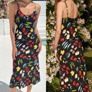 Lisa Says Gah Sofia Slip Dress Tapas Print Black Extra Large